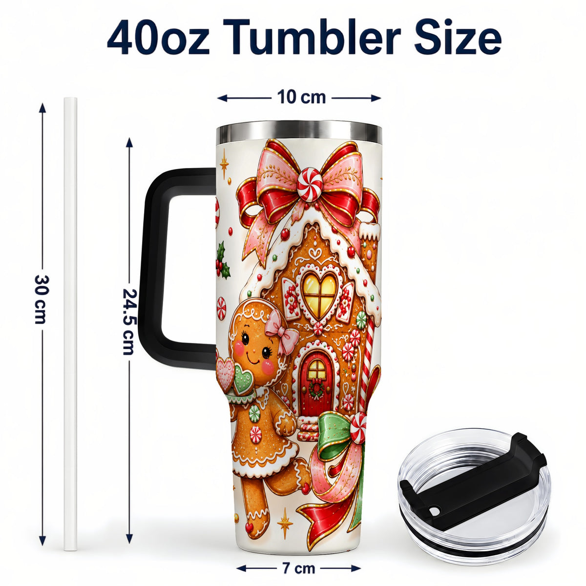 #pl[40oz|Black] Gingerbread House 40oz Tumbler, Christmas Stainless Steel Travel Cup