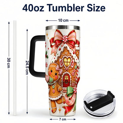 #pl[40oz|Black] Gingerbread House 40oz Tumbler, Christmas Stainless Steel Travel Cup