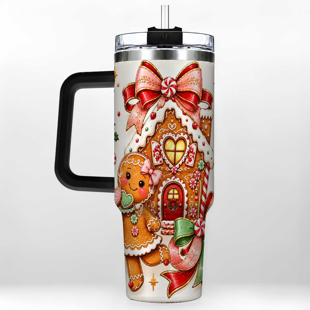 #pl[40oz|Black] Gingerbread House 40oz Tumbler, Christmas Stainless Steel Travel Cup