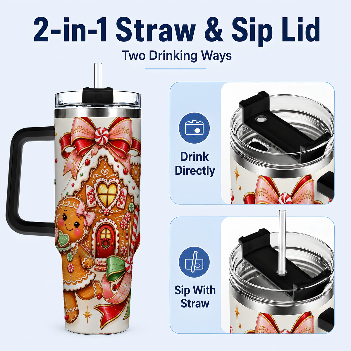 #pl[40oz|Black] Gingerbread House 40oz Tumbler, Christmas Stainless Steel Travel Cup