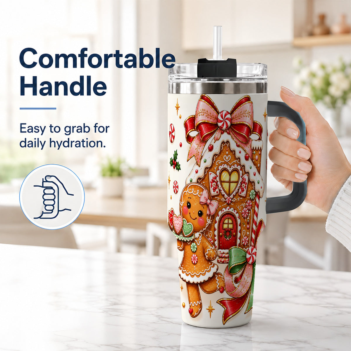 #pl[40oz|Black] Gingerbread House 40oz Tumbler, Christmas Stainless Steel Travel Cup