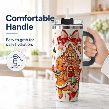 #pl[40oz|Black] Gingerbread House 40oz Tumbler, Christmas Stainless Steel Travel Cup