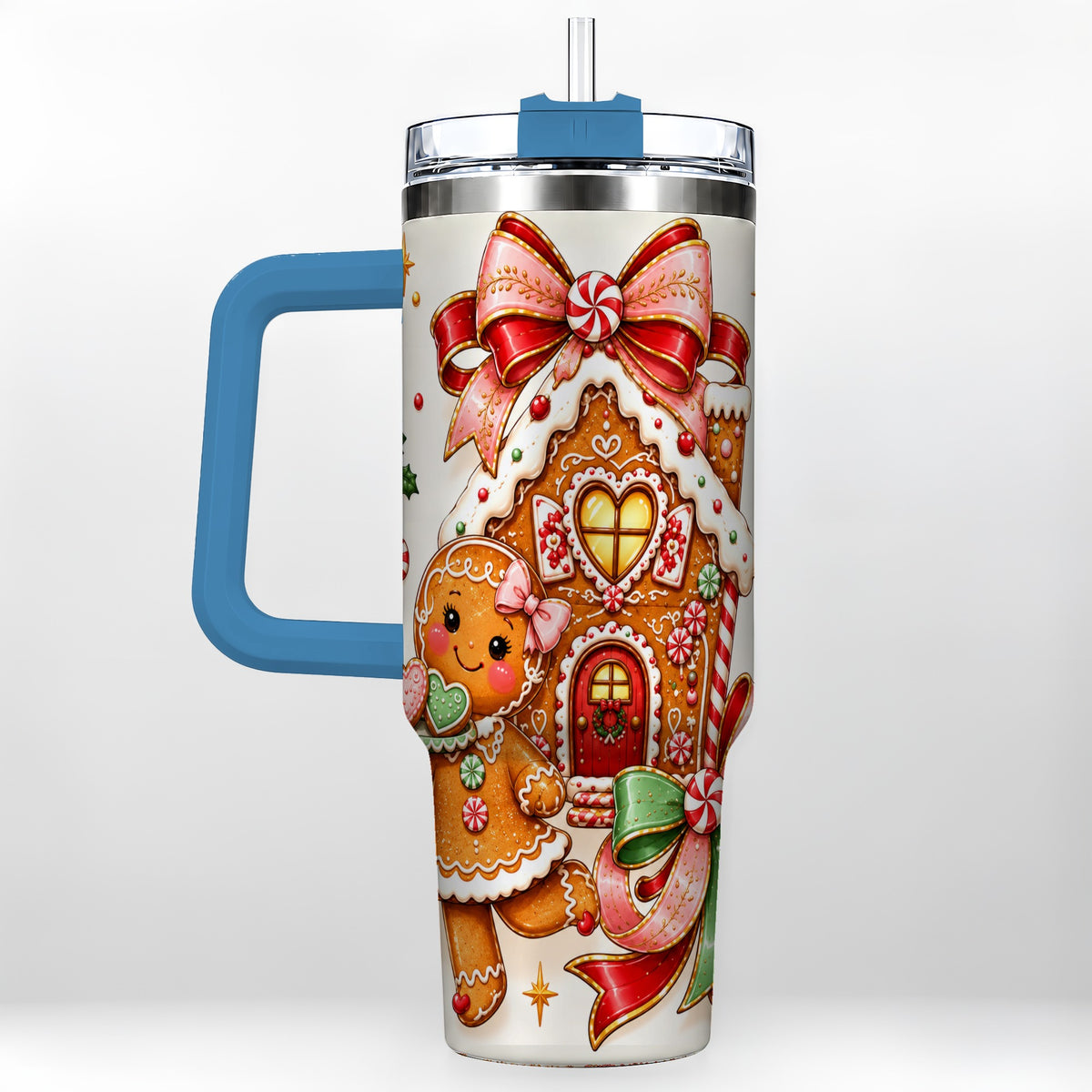 #pl[40oz|Blue] Gingerbread House 40oz Tumbler, Christmas Stainless Steel Travel Cup