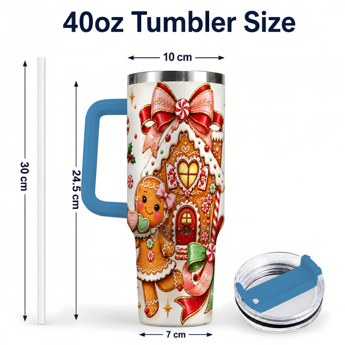 #pl[40oz|Blue] Gingerbread House 40oz Tumbler, Christmas Stainless Steel Travel Cup