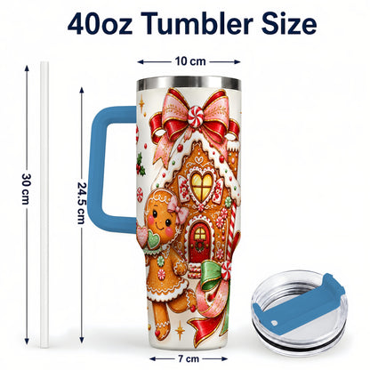 #pl[40oz|Blue] Gingerbread House 40oz Tumbler, Christmas Stainless Steel Travel Cup