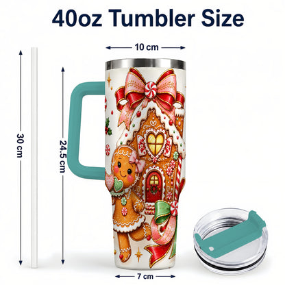 #pl[40oz|Green] Gingerbread House 40oz Tumbler, Christmas Stainless Steel Travel Cup