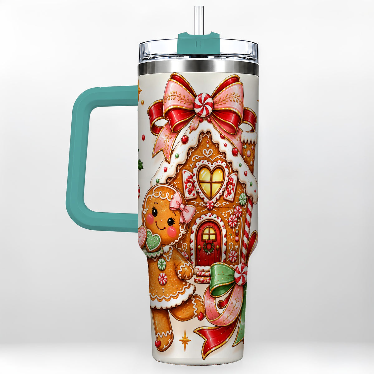 #pl[40oz|Green] Gingerbread House 40oz Tumbler, Christmas Stainless Steel Travel Cup