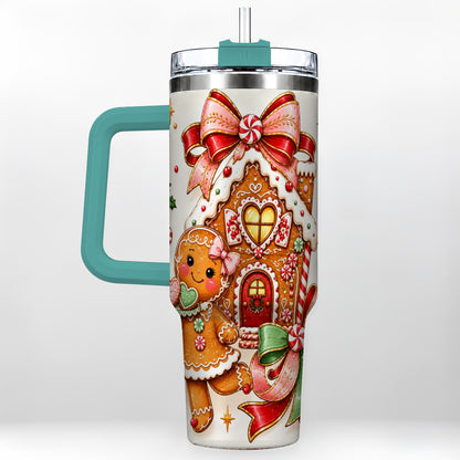 #pl[40oz|Green] Gingerbread House 40oz Tumbler, Christmas Stainless Steel Travel Cup