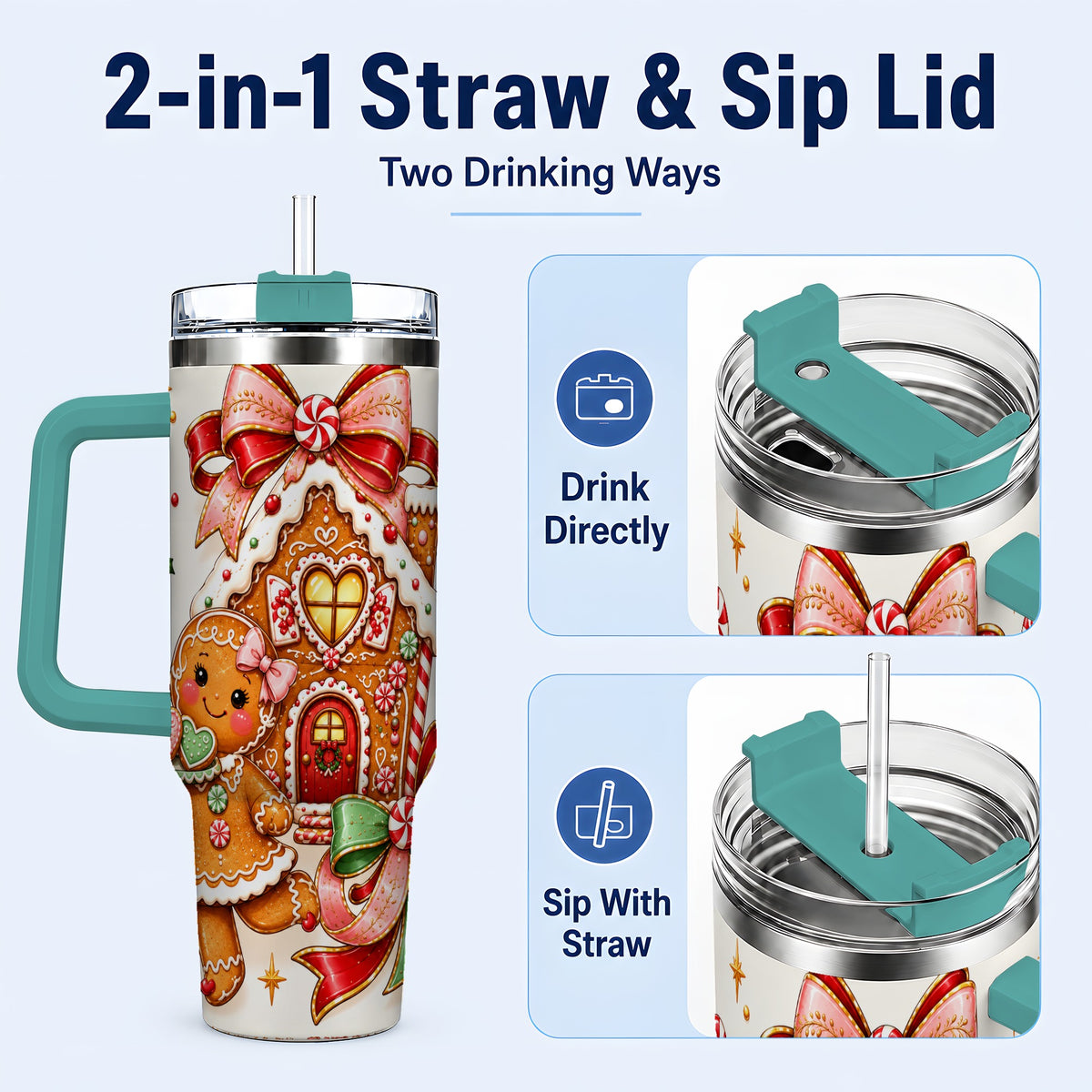 #pl[40oz|Green] Gingerbread House 40oz Tumbler, Christmas Stainless Steel Travel Cup