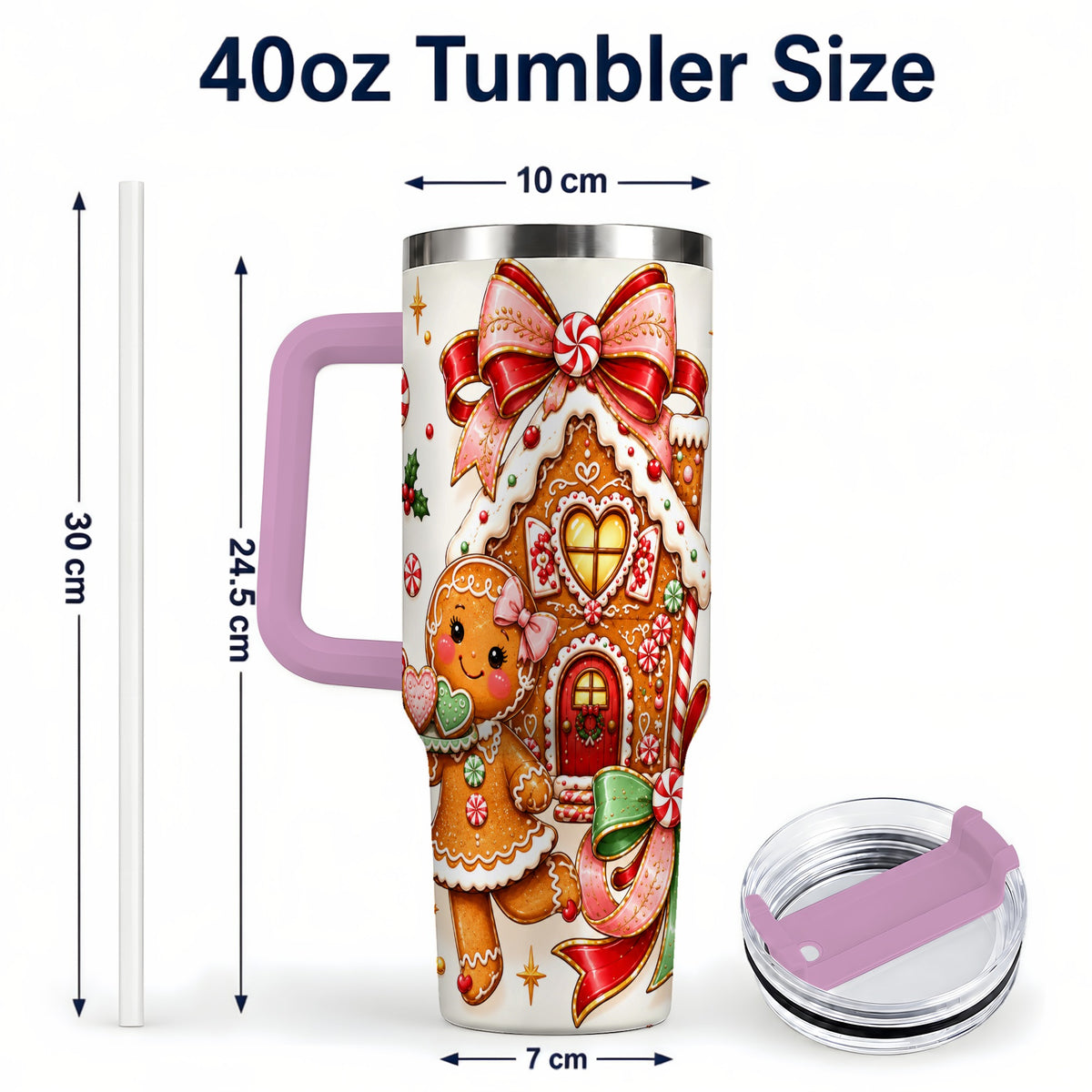 #pl[40oz|Pink] Gingerbread House 40oz Tumbler, Christmas Stainless Steel Travel Cup