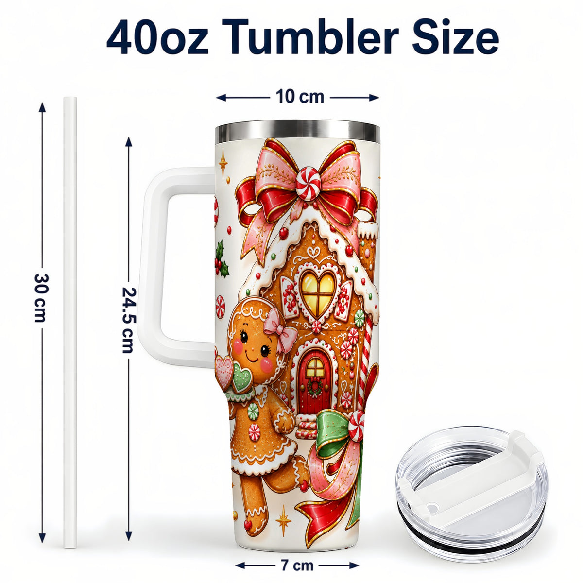 #pl[40oz|White] Gingerbread House 40oz Tumbler, Christmas Stainless Steel Travel Cup