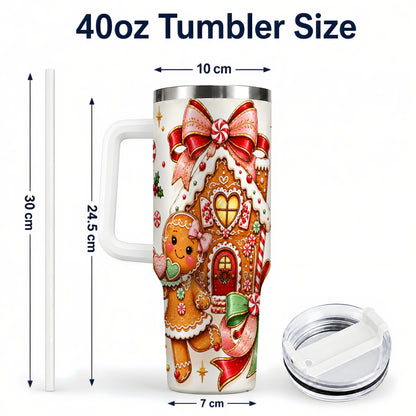 #pl[40oz|White] Gingerbread House 40oz Tumbler, Christmas Stainless Steel Travel Cup