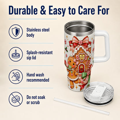 Gingerbread House 40oz Tumbler, Christmas Stainless Steel Travel Cup