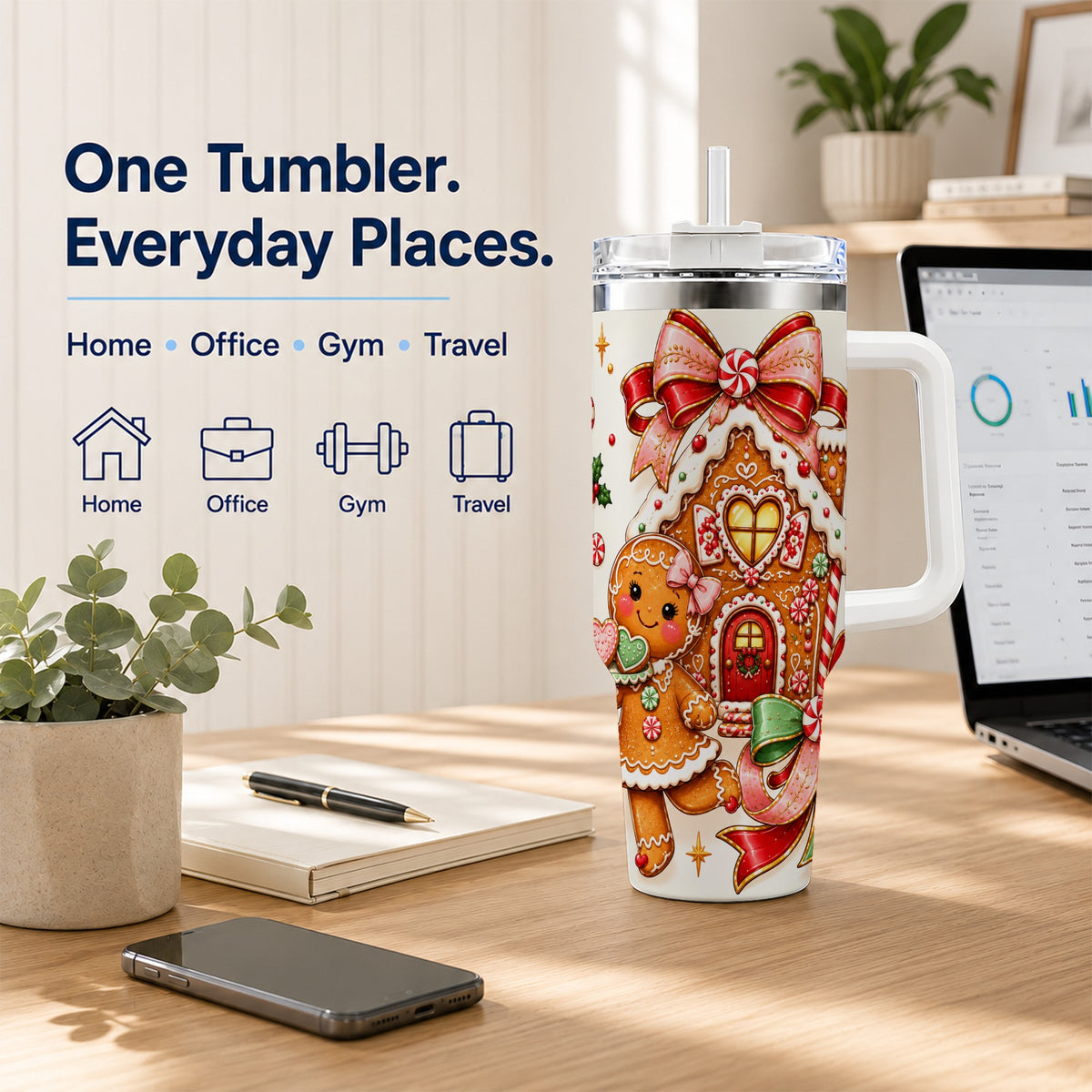 Gingerbread House 40oz Tumbler, Christmas Stainless Steel Travel Cup