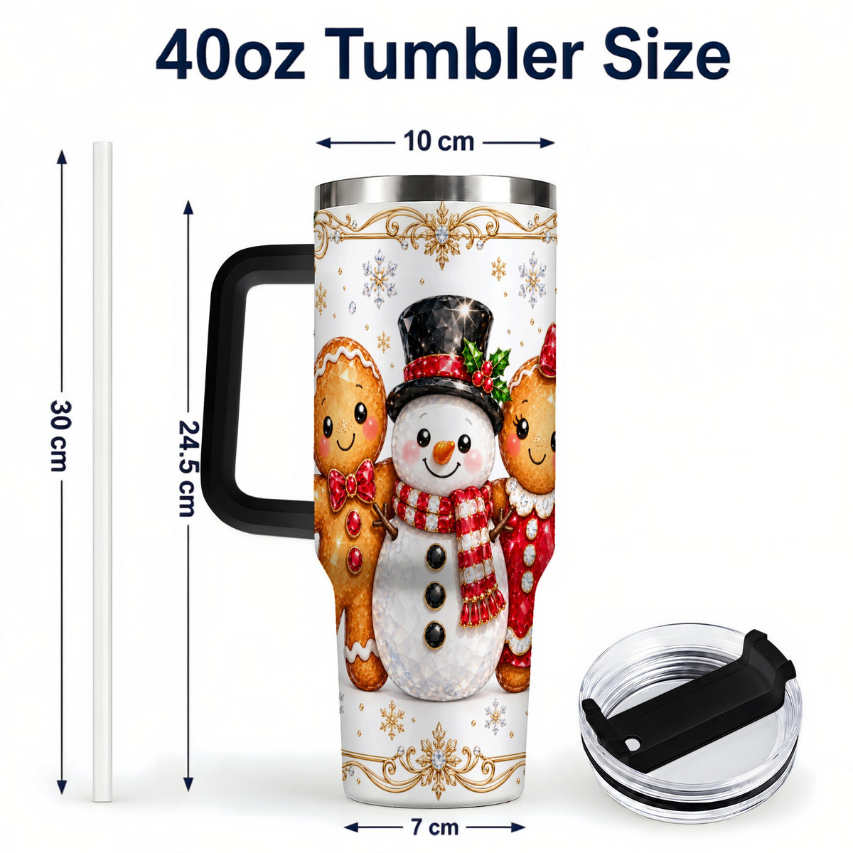 #pl[40oz|Black] Jeweled Gingerbread 40oz Tumbler, Christmas Stainless Steel Travel Cup