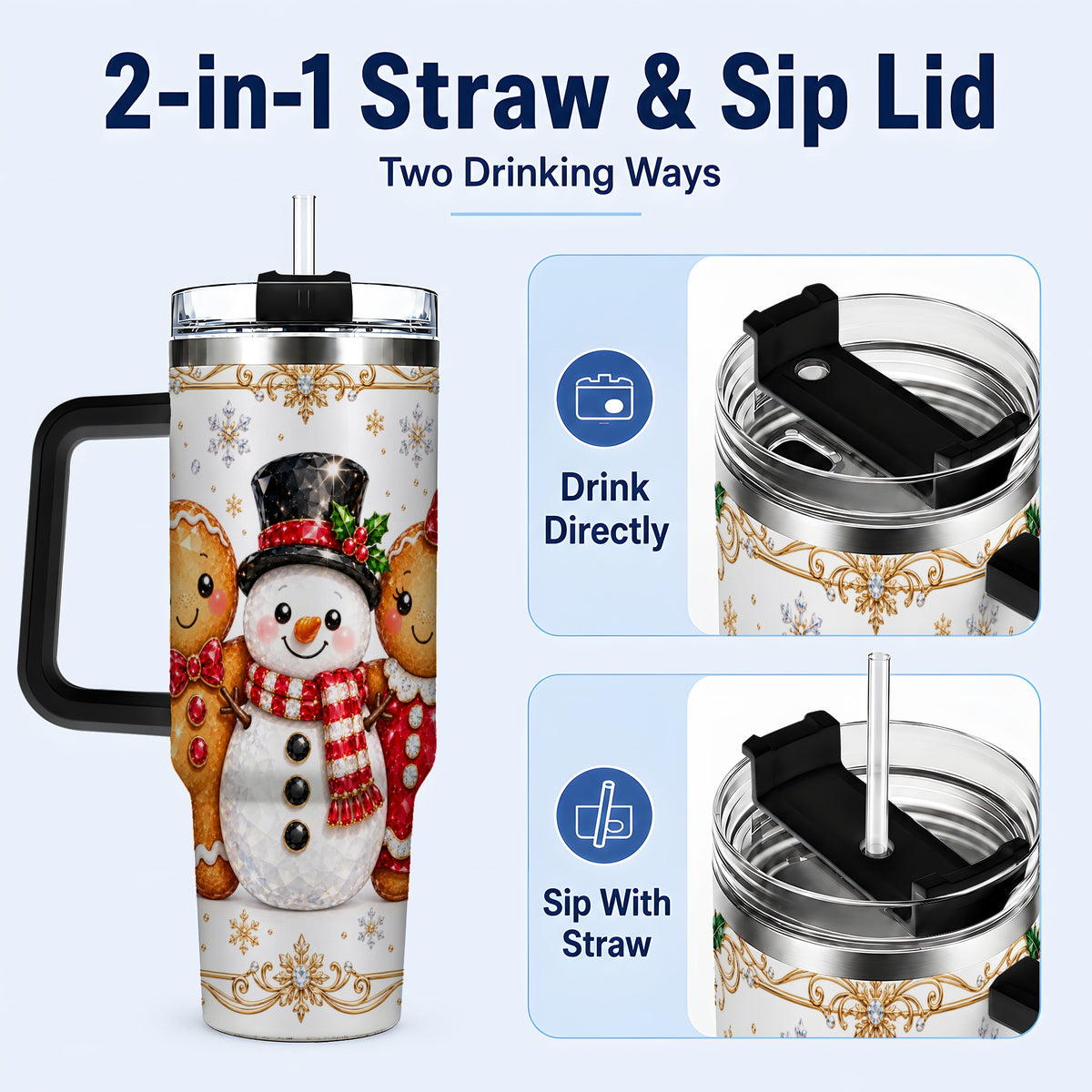 #pl[40oz|Black] Jeweled Gingerbread 40oz Tumbler, Christmas Stainless Steel Travel Cup