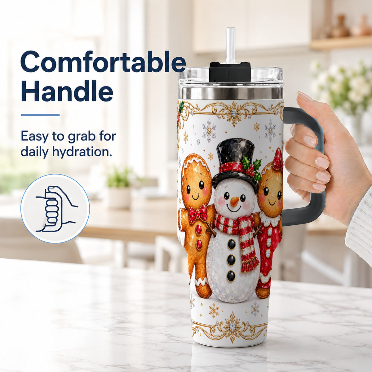 #pl[40oz|Black] Jeweled Gingerbread 40oz Tumbler, Christmas Stainless Steel Travel Cup