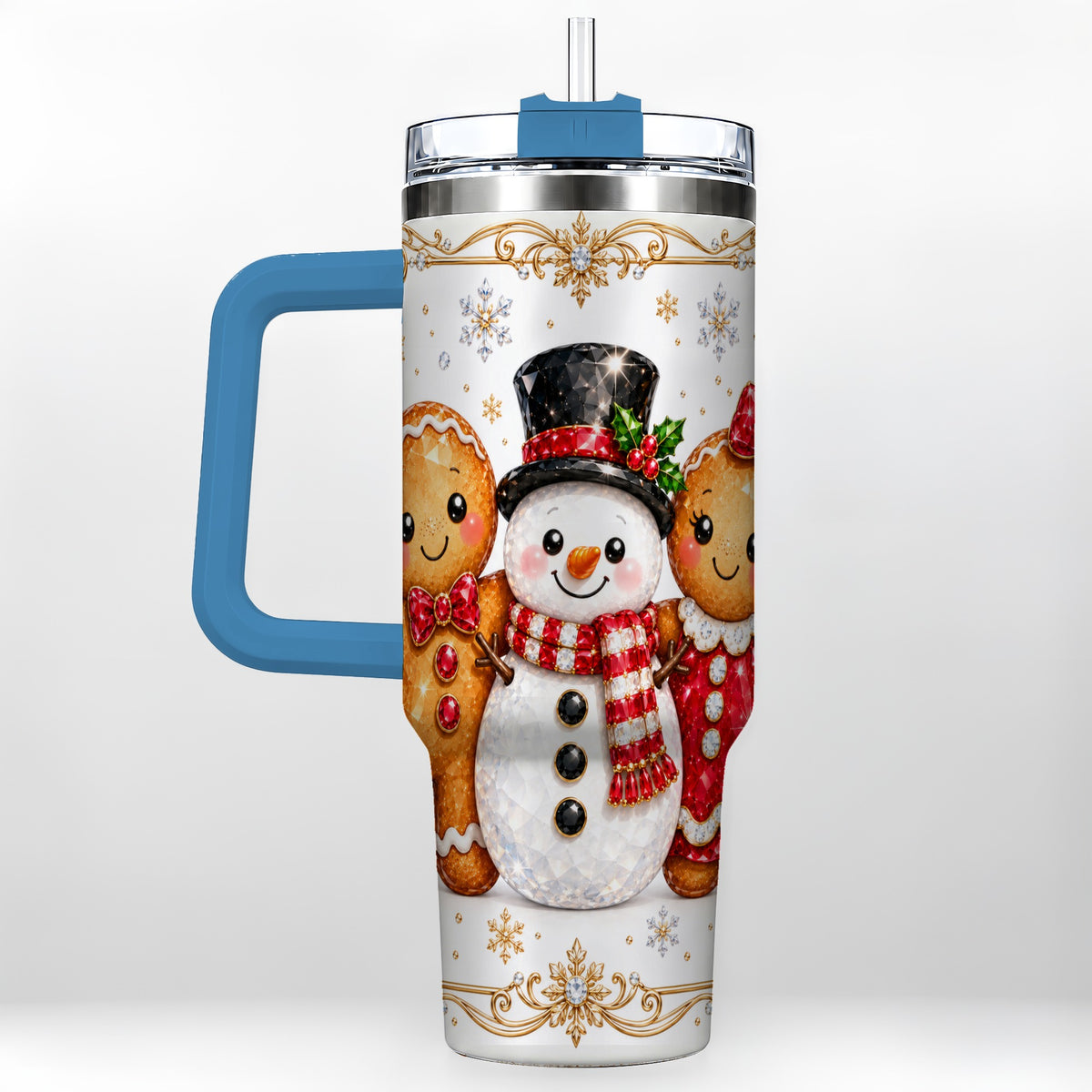 #pl[40oz|Blue] Jeweled Gingerbread 40oz Tumbler, Christmas Stainless Steel Travel Cup