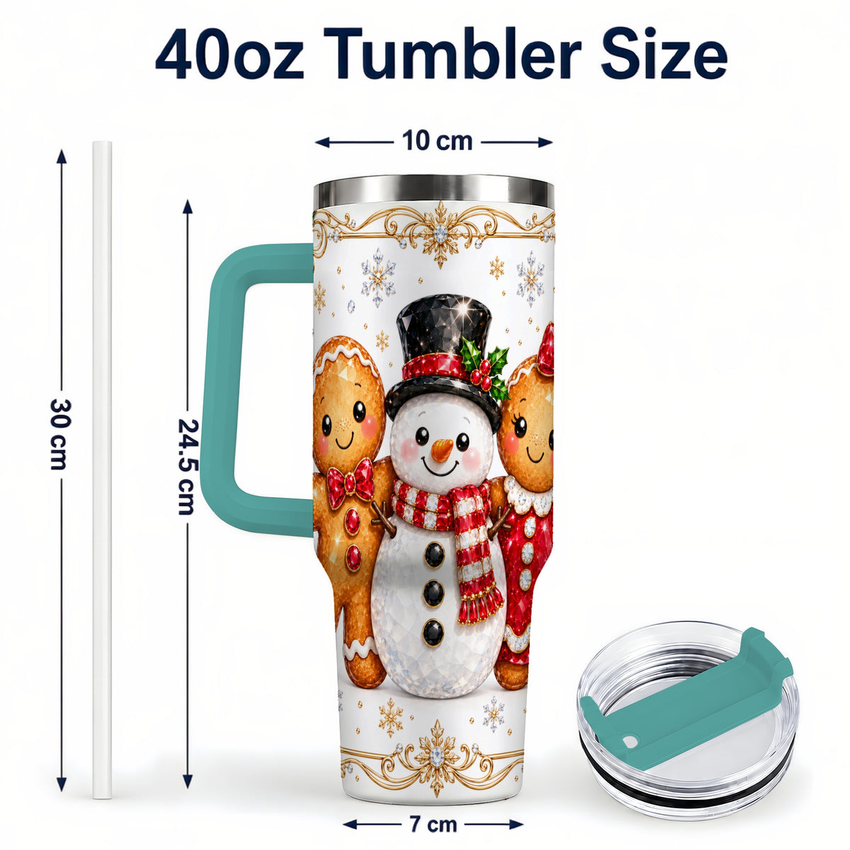 #pl[40oz|Green] Jeweled Gingerbread 40oz Tumbler, Christmas Stainless Steel Travel Cup