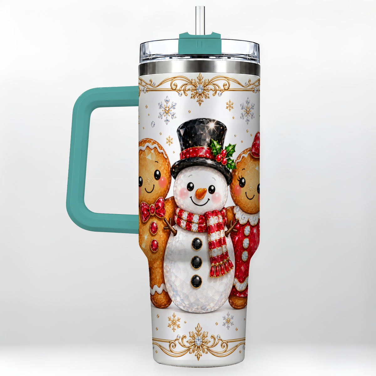 #pl[40oz|Green] Jeweled Gingerbread 40oz Tumbler, Christmas Stainless Steel Travel Cup