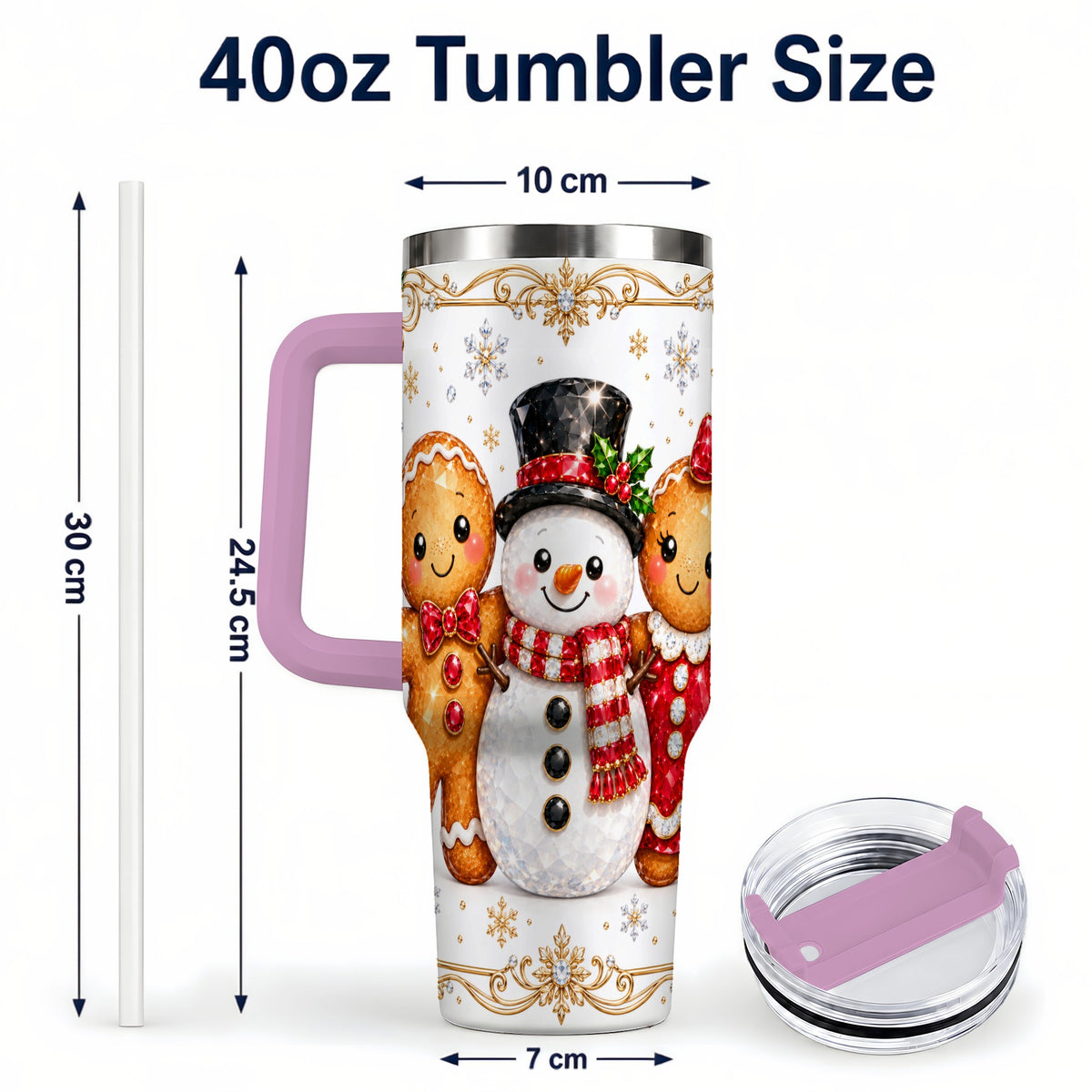 #pl[40oz|Pink] Jeweled Gingerbread 40oz Tumbler, Christmas Stainless Steel Travel Cup