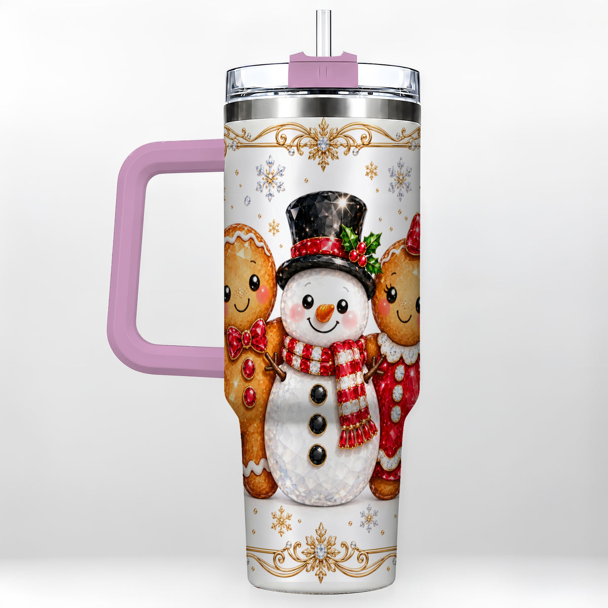 #pl[40oz|Pink] Jeweled Gingerbread 40oz Tumbler, Christmas Stainless Steel Travel Cup