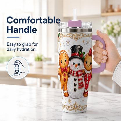 #pl[40oz|Pink] Jeweled Gingerbread 40oz Tumbler, Christmas Stainless Steel Travel Cup