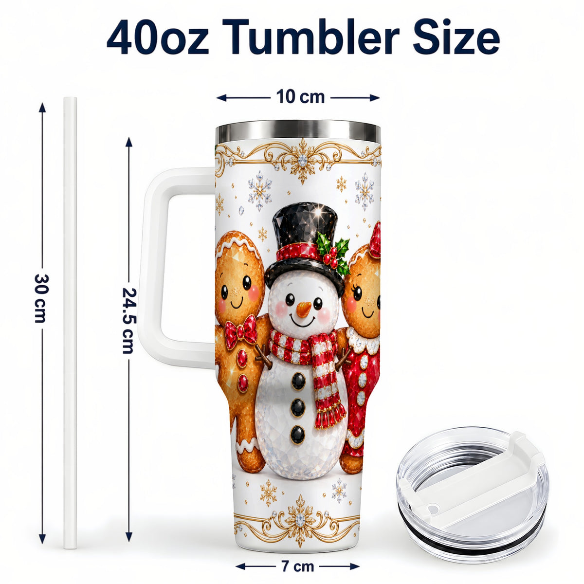 #pl[40oz|White] Jeweled Gingerbread 40oz Tumbler, Christmas Stainless Steel Travel Cup