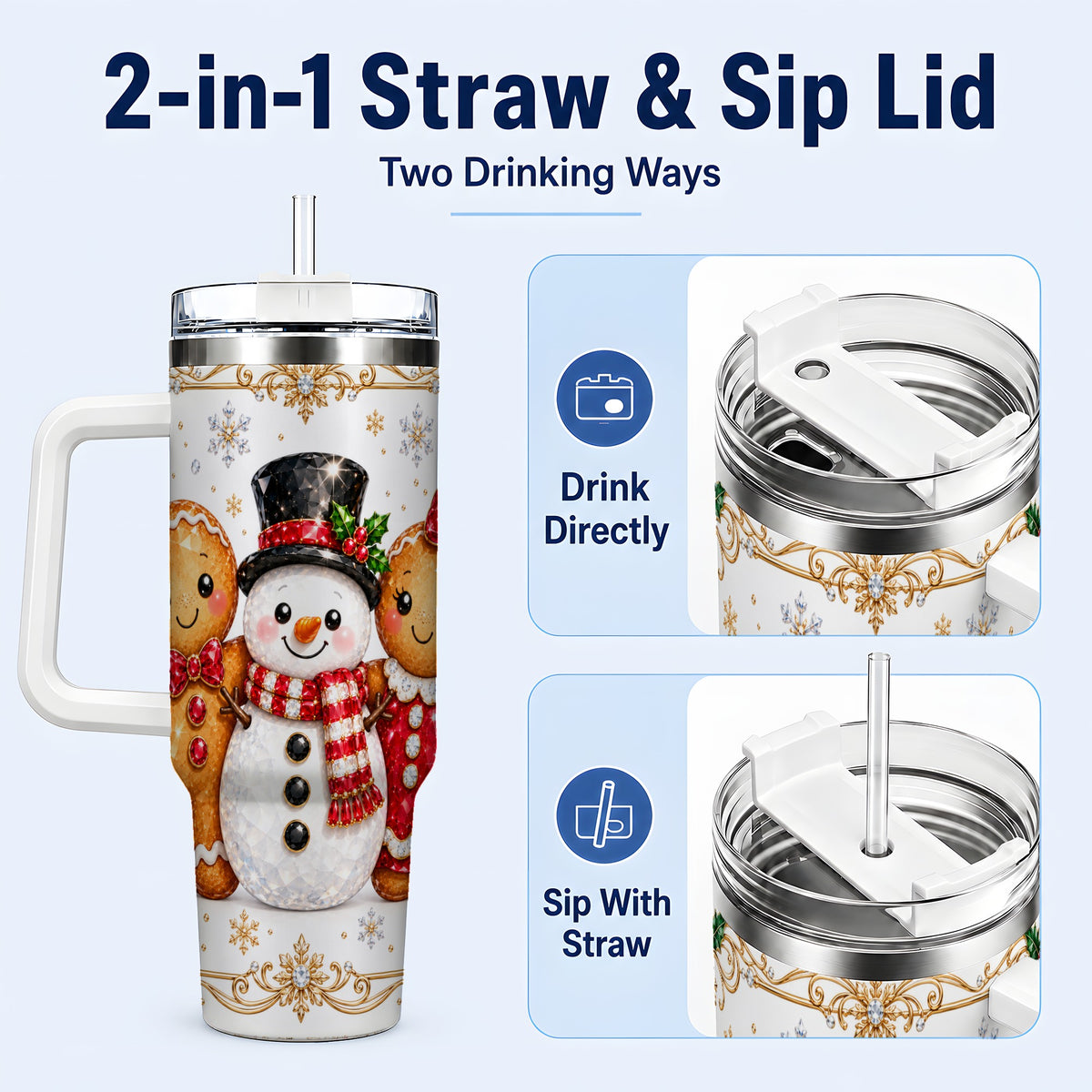 #pl[40oz|White] Jeweled Gingerbread 40oz Tumbler, Christmas Stainless Steel Travel Cup