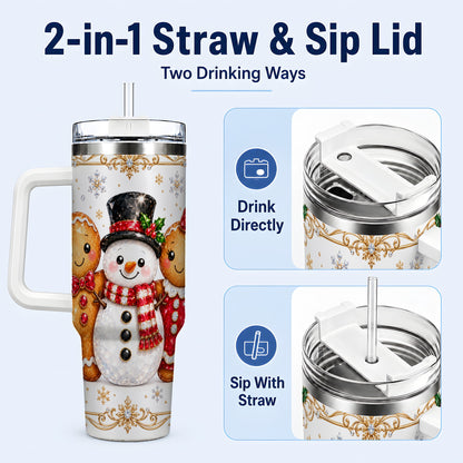 #pl[40oz|White] Jeweled Gingerbread 40oz Tumbler, Christmas Stainless Steel Travel Cup