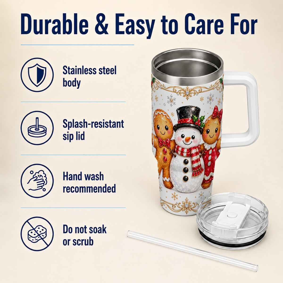 Jeweled Gingerbread 40oz Tumbler, Christmas Stainless Steel Travel Cup