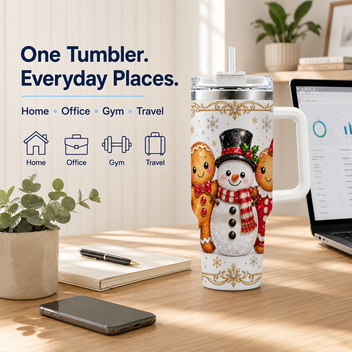 Jeweled Gingerbread 40oz Tumbler, Christmas Stainless Steel Travel Cup