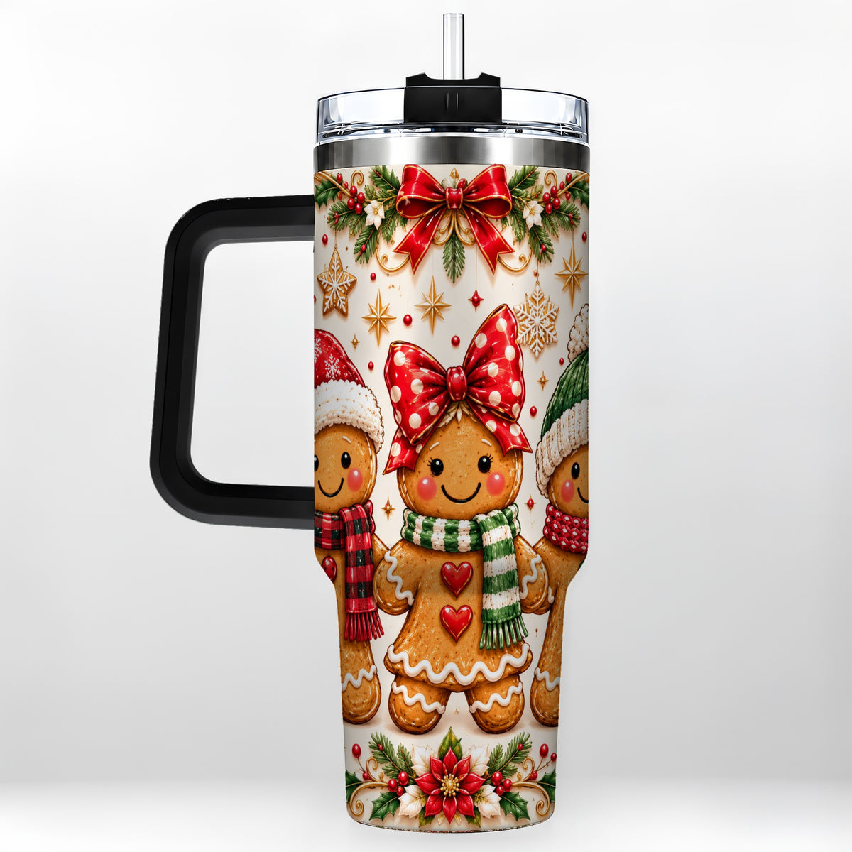 #pl[40oz|Black] Gingerbread Family 40oz Tumbler, Christmas Stainless Steel Travel Cup