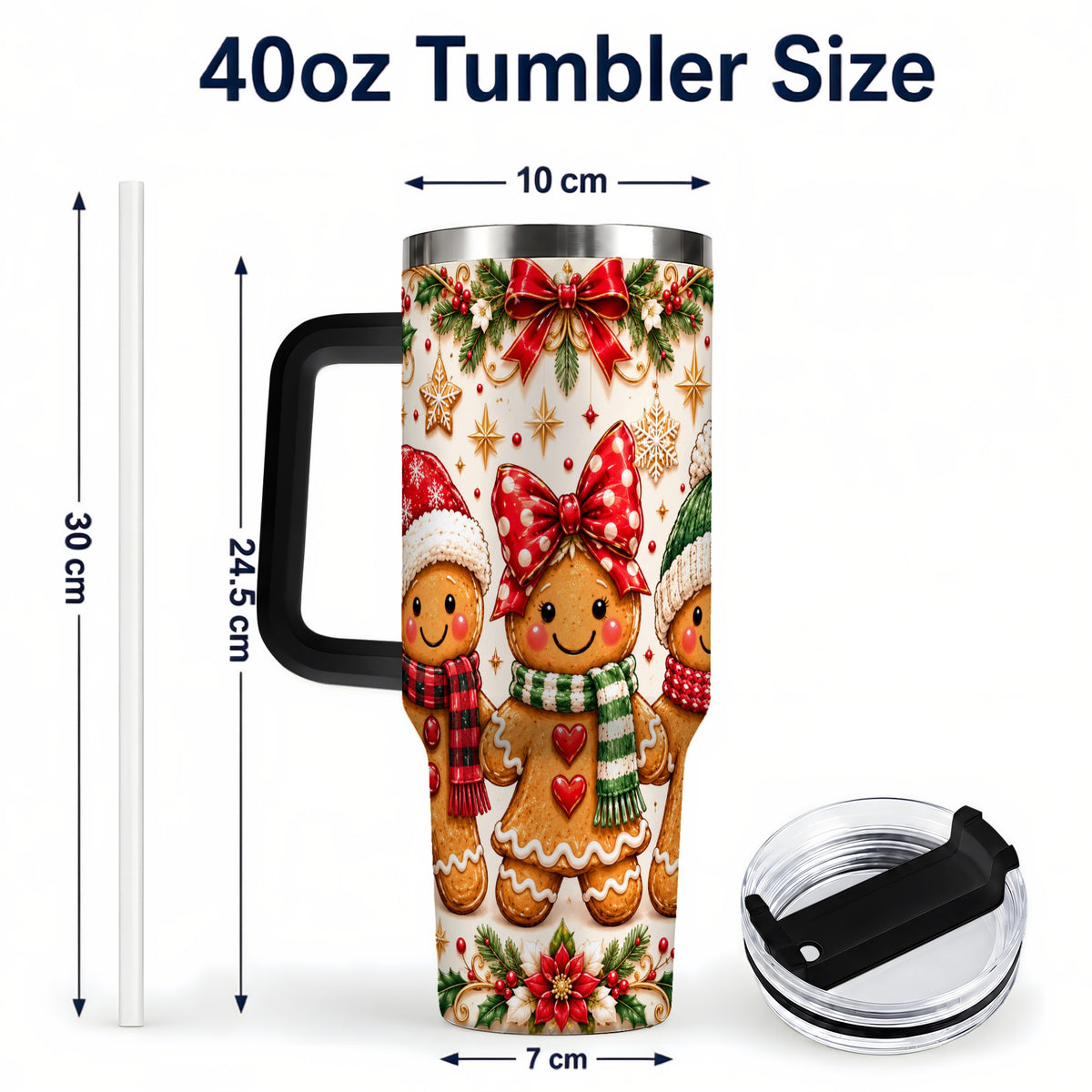 #pl[40oz|Black] Gingerbread Family 40oz Tumbler, Christmas Stainless Steel Travel Cup
