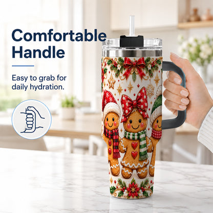 #pl[40oz|Black] Gingerbread Family 40oz Tumbler, Christmas Stainless Steel Travel Cup