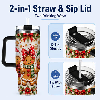 #pl[40oz|Black] Gingerbread Family 40oz Tumbler, Christmas Stainless Steel Travel Cup