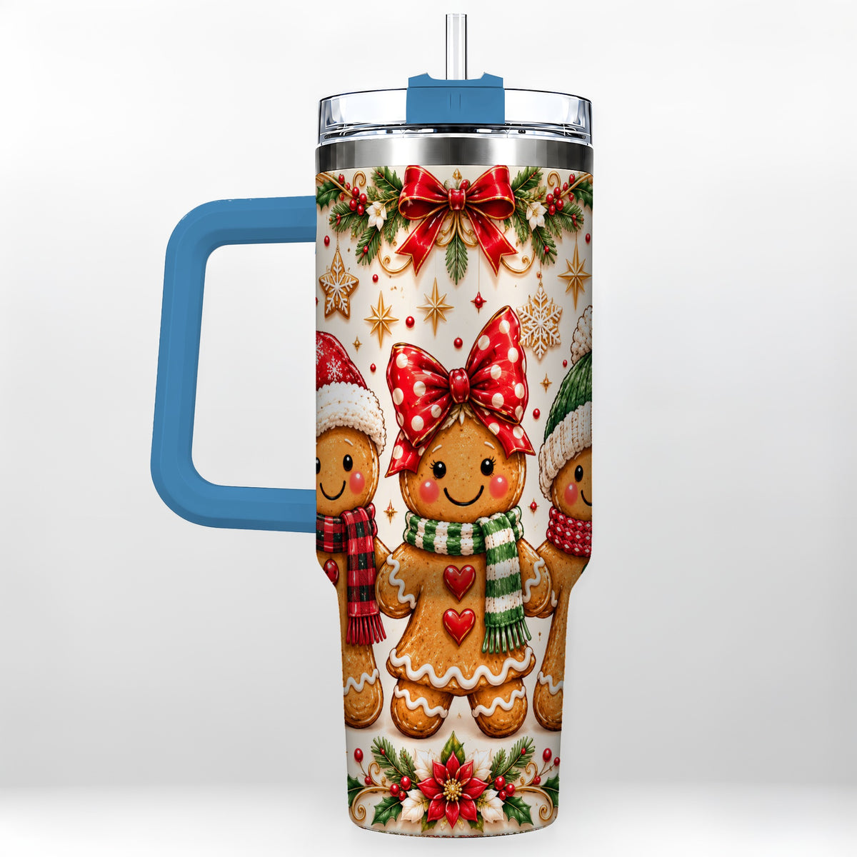 #pl[40oz|Blue] Gingerbread Family 40oz Tumbler, Christmas Stainless Steel Travel Cup
