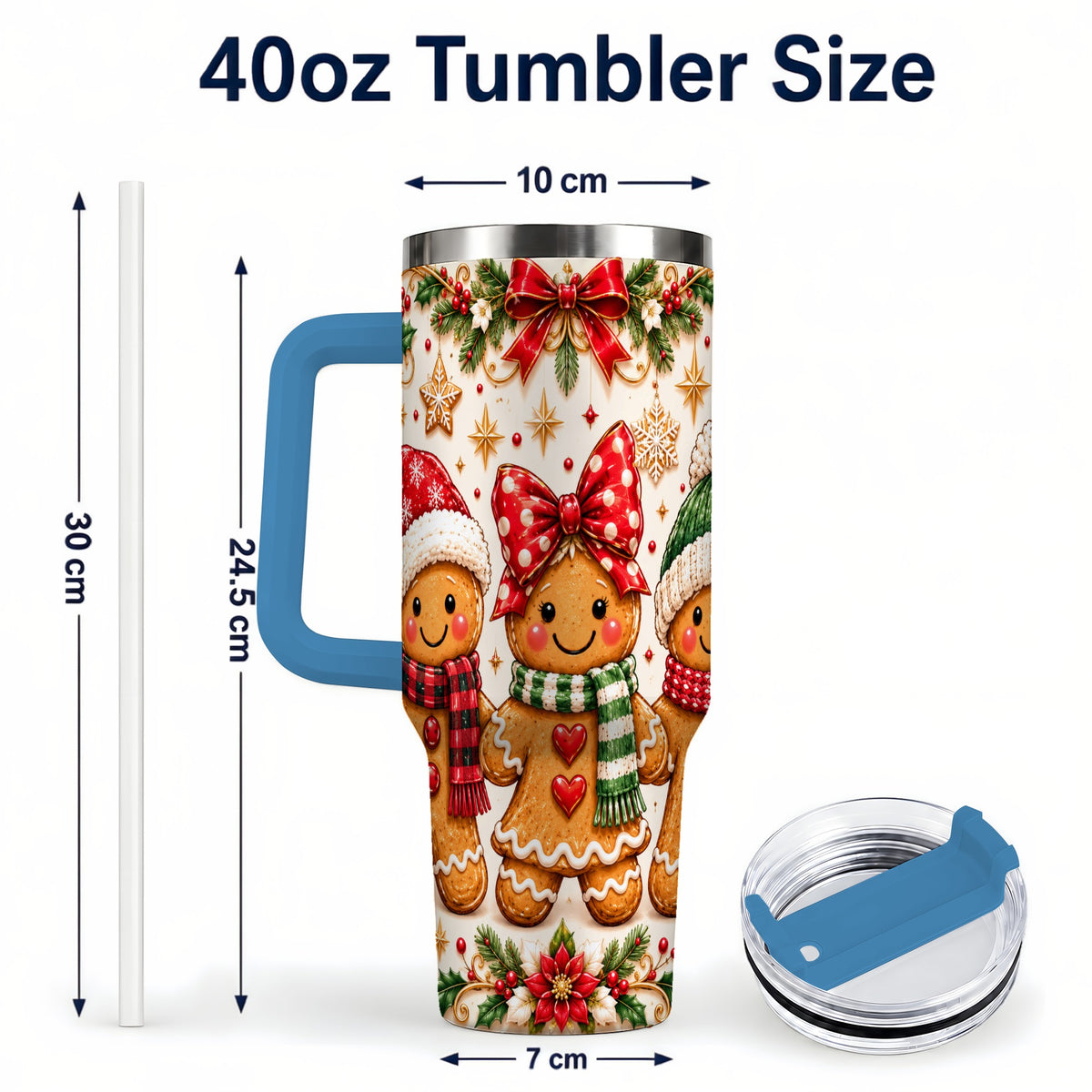 #pl[40oz|Blue] Gingerbread Family 40oz Tumbler, Christmas Stainless Steel Travel Cup