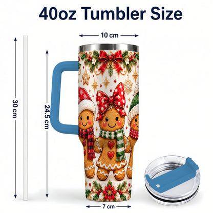 #pl[40oz|Blue] Gingerbread Family 40oz Tumbler, Christmas Stainless Steel Travel Cup