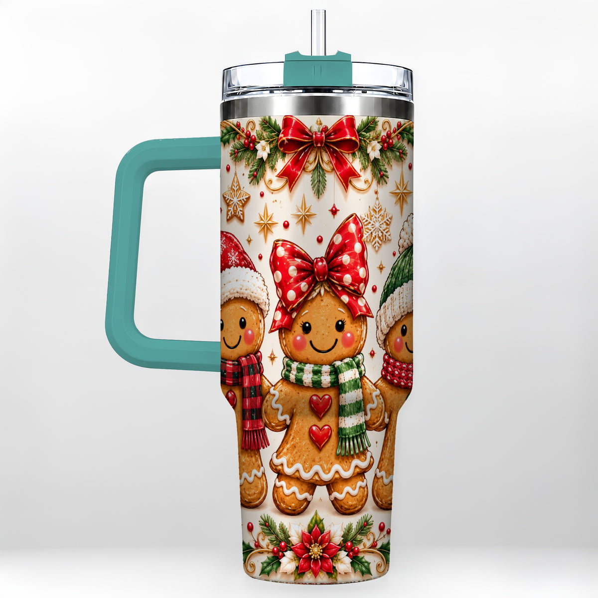 #pl[40oz|Green] Gingerbread Family 40oz Tumbler, Christmas Stainless Steel Travel Cup