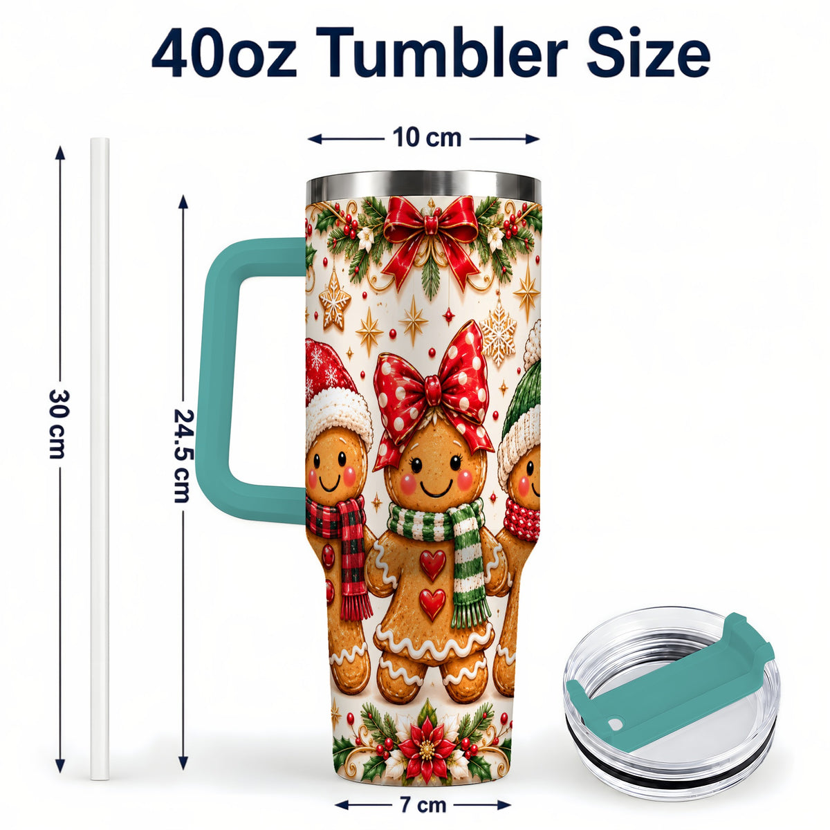 #pl[40oz|Green] Gingerbread Family 40oz Tumbler, Christmas Stainless Steel Travel Cup