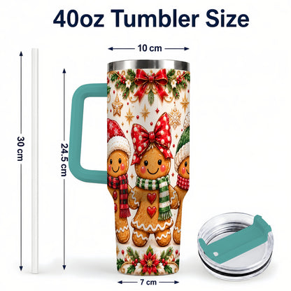 #pl[40oz|Green] Gingerbread Family 40oz Tumbler, Christmas Stainless Steel Travel Cup