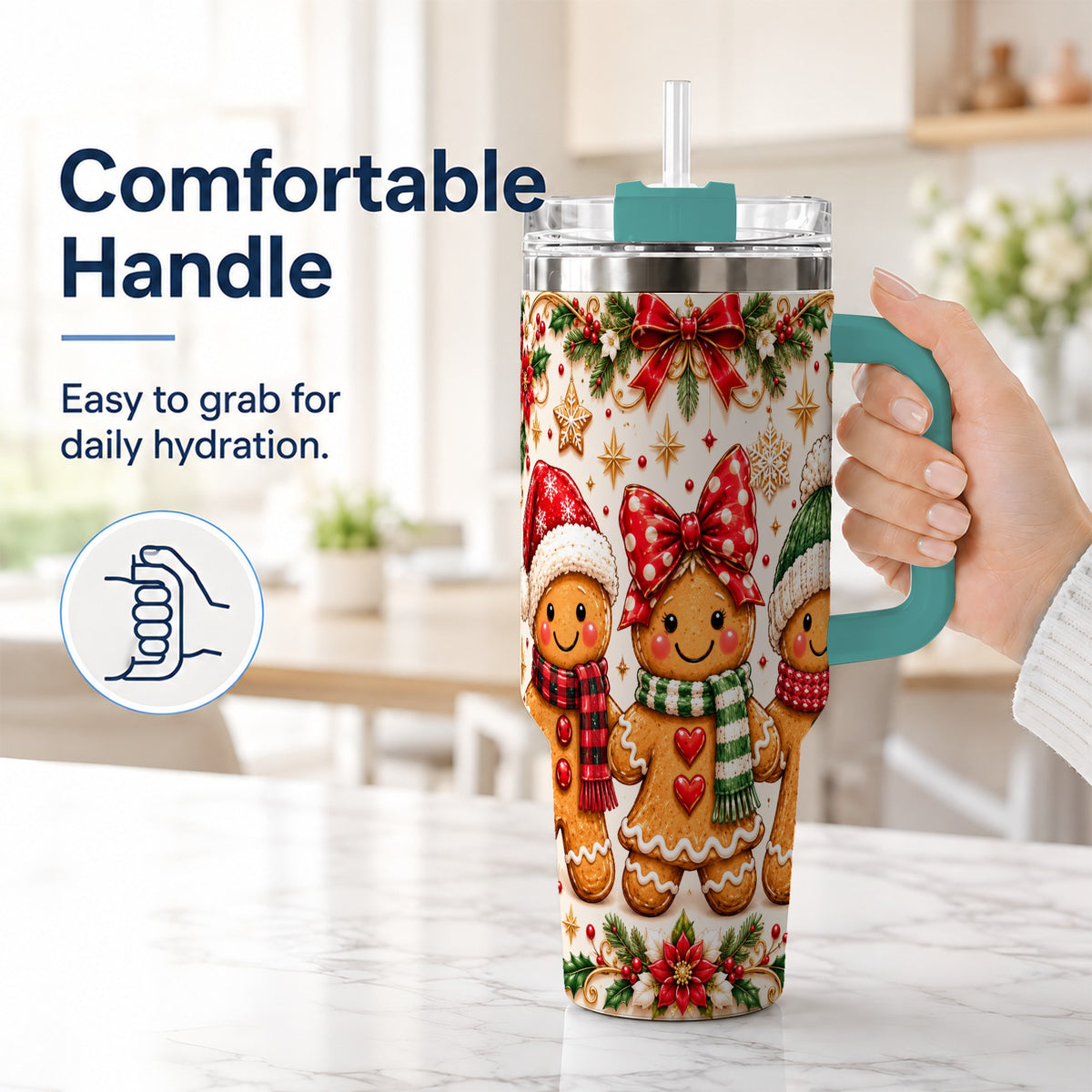 #pl[40oz|Green] Gingerbread Family 40oz Tumbler, Christmas Stainless Steel Travel Cup