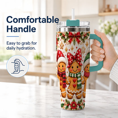 #pl[40oz|Green] Gingerbread Family 40oz Tumbler, Christmas Stainless Steel Travel Cup