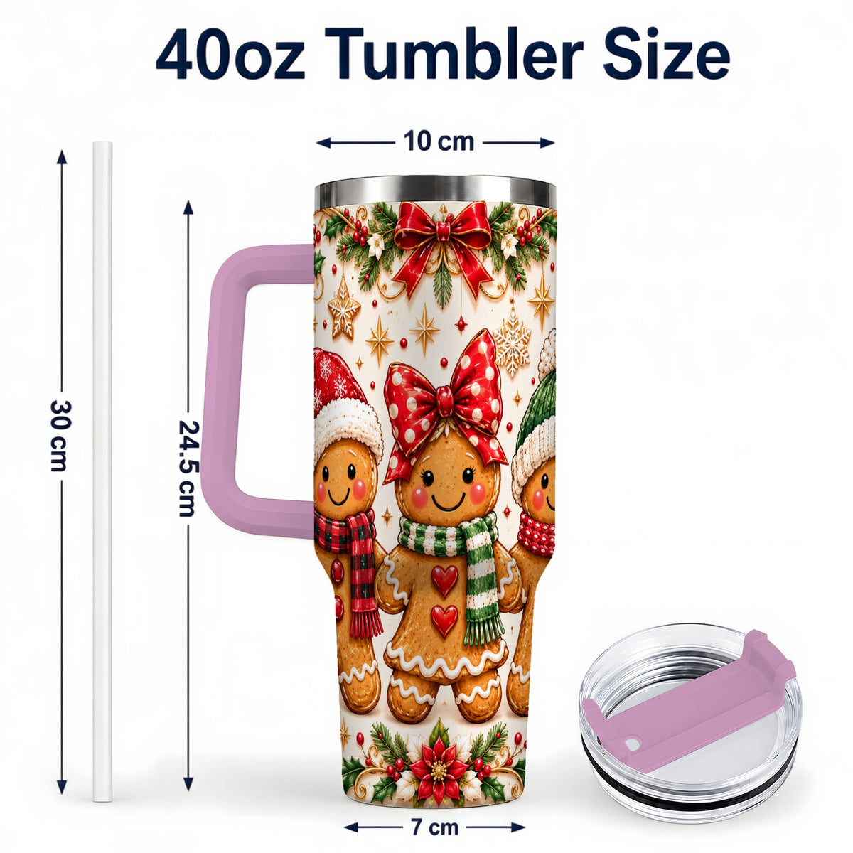 #pl[40oz|Pink] Gingerbread Family 40oz Tumbler, Christmas Stainless Steel Travel Cup