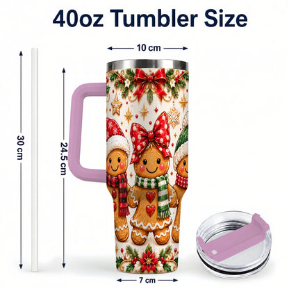 #pl[40oz|Pink] Gingerbread Family 40oz Tumbler, Christmas Stainless Steel Travel Cup