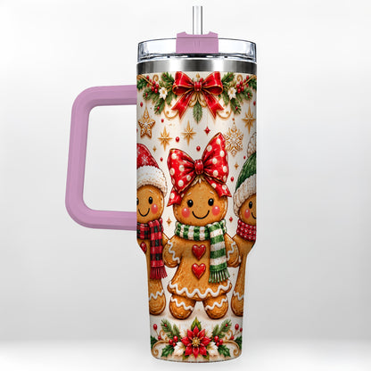 #pl[40oz|Pink] Gingerbread Family 40oz Tumbler, Christmas Stainless Steel Travel Cup