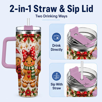 #pl[40oz|Pink] Gingerbread Family 40oz Tumbler, Christmas Stainless Steel Travel Cup