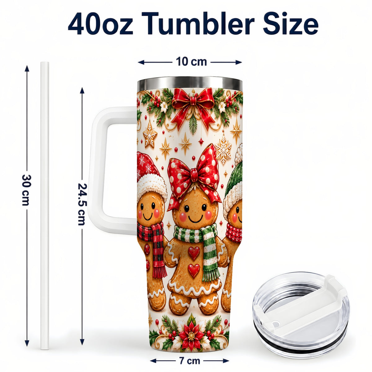 #pl[40oz|White] Gingerbread Family 40oz Tumbler, Christmas Stainless Steel Travel Cup