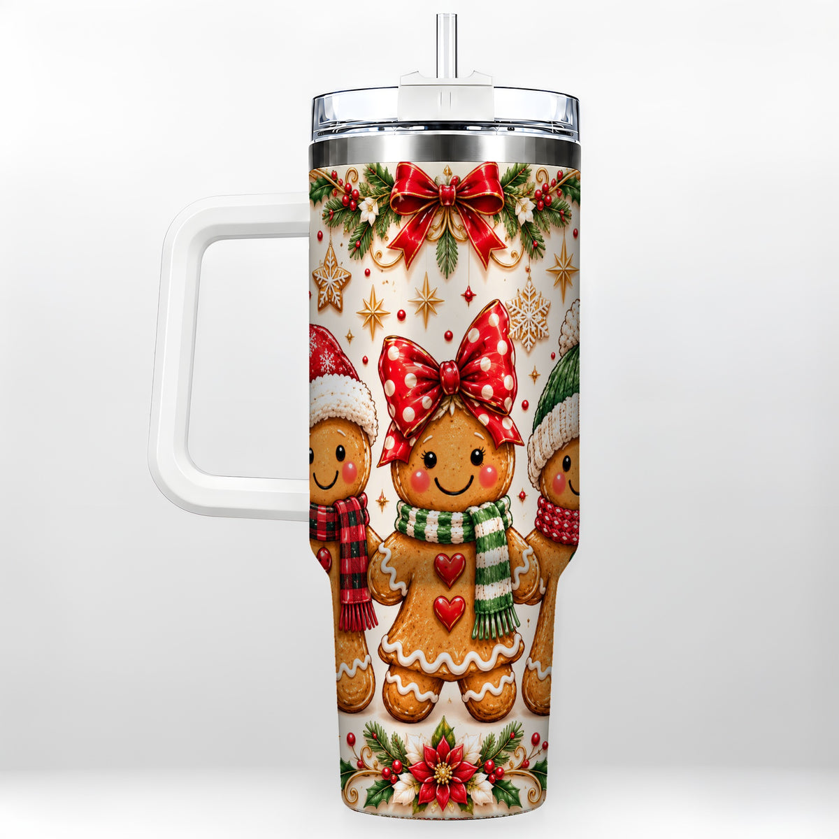 Gingerbread Family 40oz Tumbler, Christmas Stainless Steel Travel Cup